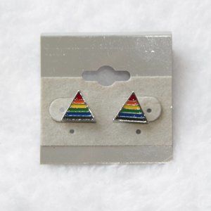 🌈 Silver Rainbow Pyramid Post Earrings Gay Pride LGBTQ